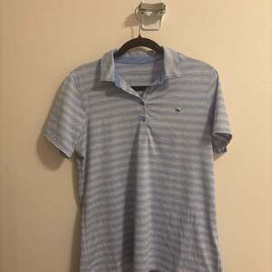 Vineyard Vines Golf Polo Men’s Performance M Blue White Stripe Stretch Shirt